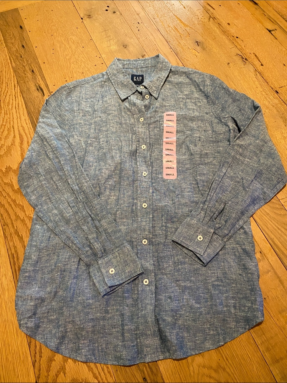 GAP Linen Blend L/S Button Down Shirt Chambray Blue Size SMALL